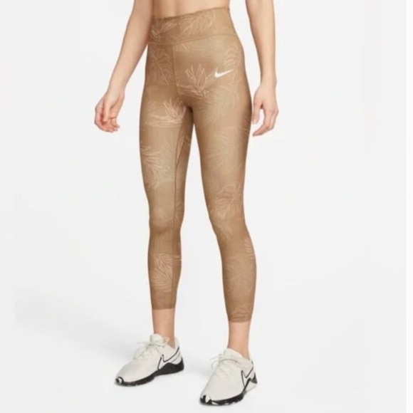 NWT Nike | Women’s Light Brown Tropical Leaf Pattern One Luxe Leggings, size M - Picture 6 of 15